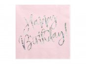 Lautasliina Vaaleanpunainen ''Happy Birthday'' (20 kpl 33x33cm)