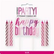Pinkki Happy Birthday kynttilsarja