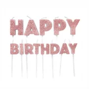 Kynttil Glitter Ruusukulta ''Happy Birthday''