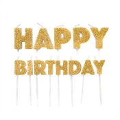 Kynttil Glitter Kulta ''Happy Birthday''