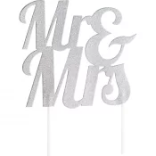 Kakkukoriste glitter hopea Mr & Mrs